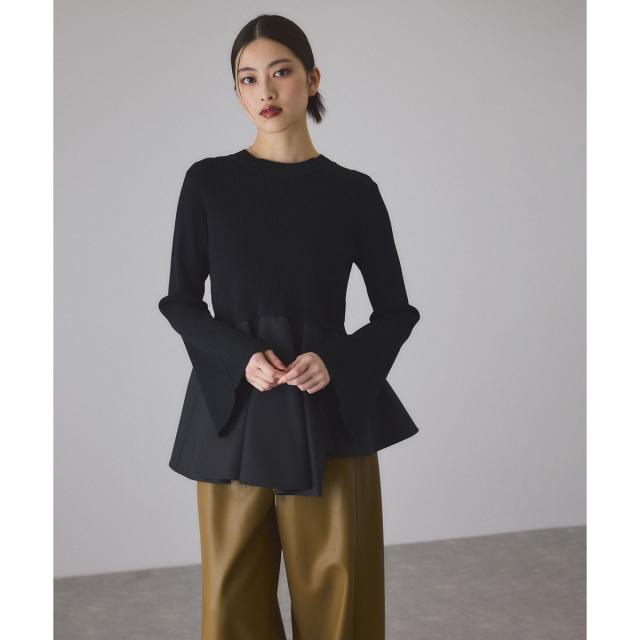 アダムエロペ（ADAM ET ROPE’）/【サステナブル】・【定番人気】ペプラムコンビニットプルオーバー