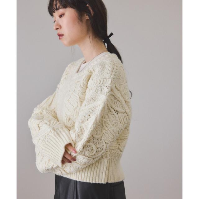 アダムエロペ（ADAM ET ROPE'）/コードレースパターンニットカーディガン