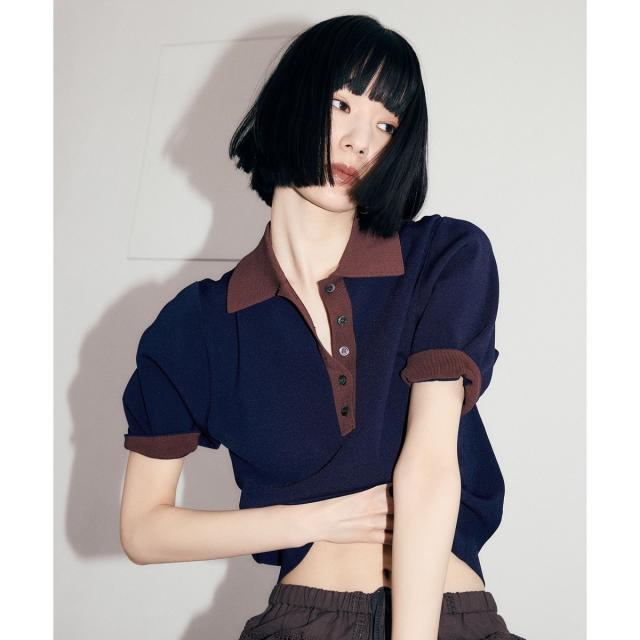 アダムエロペ（ADAM ET ROPE’）/【WEB限定】ハーフスリーブバイカラーポロニット