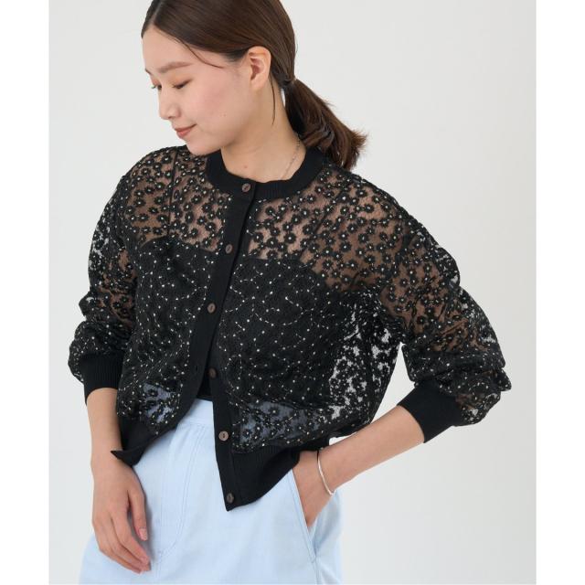 美品 Noble ノーブル スムース編みスナップショートカーディガン ベージュ スムース編みスナップショートカーディガン（カーディガン