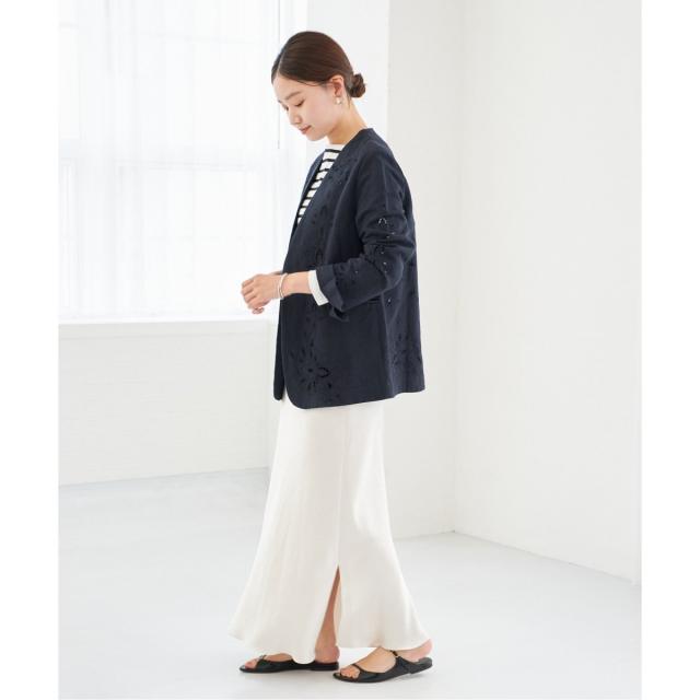 [美品] IENA コットンリネンカットワークレースジャケット コットンリネン カットワークレース ジャケット（ノーカラー