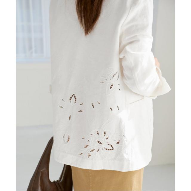 [美品] IENA コットンリネンカットワークレースジャケット コットンリネン カットワークレース ジャケット（ノーカラー