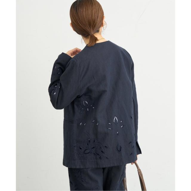 [美品] IENA コットンリネンカットワークレースジャケット コットンリネン カットワークレース ジャケット（ノーカラー