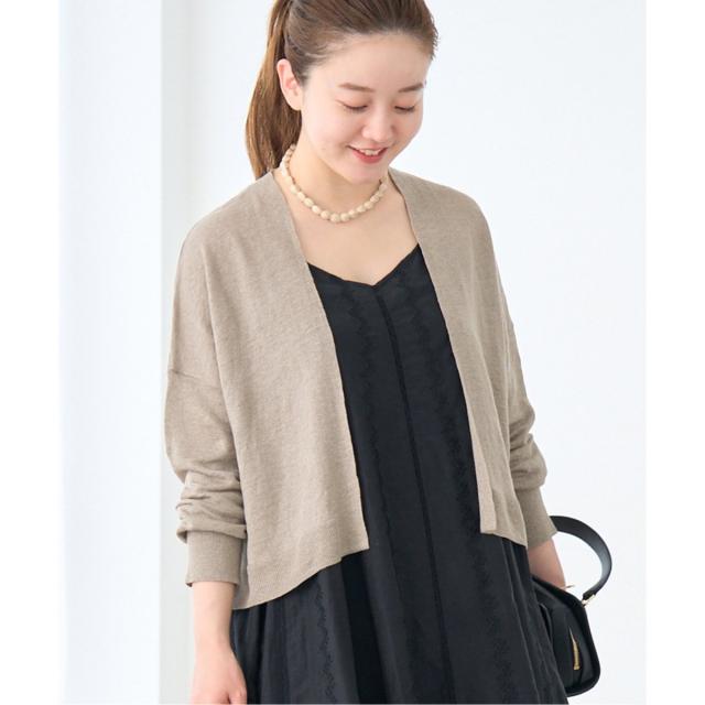 IENAフレンチリネン7分袖カーディガン ピンク IENA フレンチリネン7分