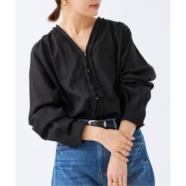 試着のみ新品 IENA イエナ タックフリルブラウス シャツ ブラック 追加》タックフリルブラウス（シャツ／ブラウス）｜IENA（イエナ）の