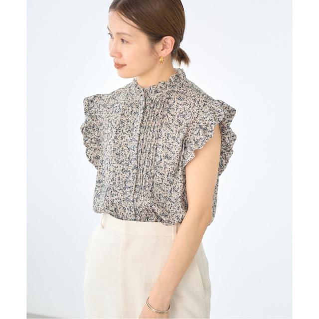 IENA ミュゲットパターンピンタックフリルノースリーブ WEB限定/追加》ミュゲットパターンピンタックフリルノースリーブ