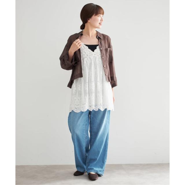 IENA アンティークバテンレースフリルキャミソール F ブラック