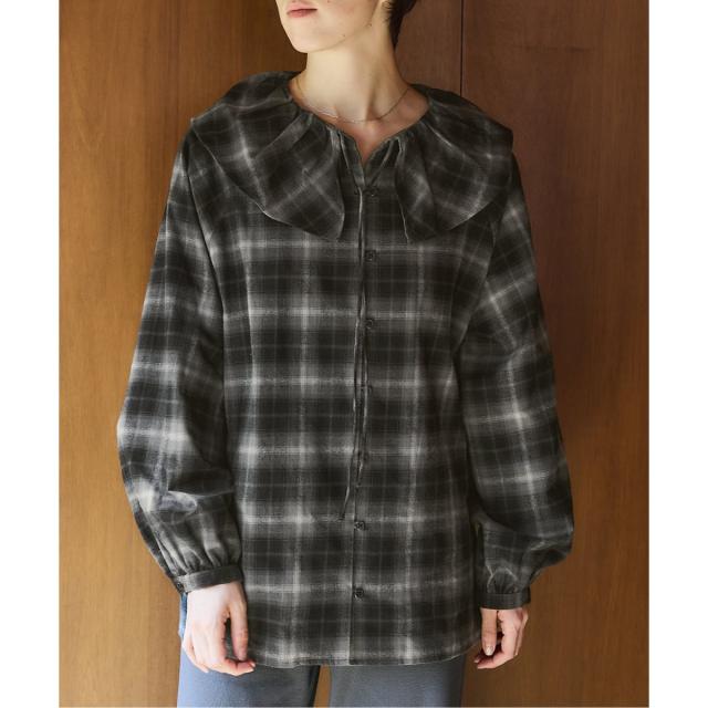 イエナ（IENA）/《追加2》BLACK フリルチェックブラウス