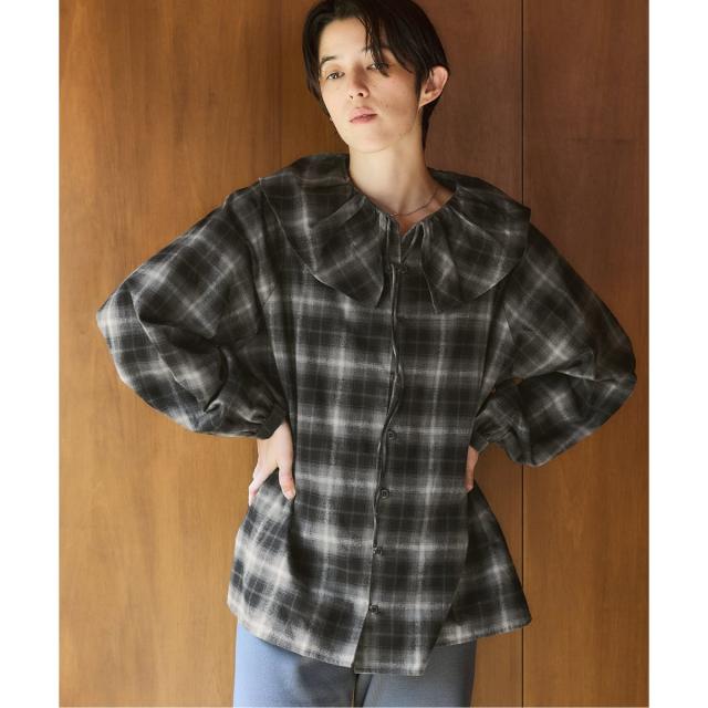 イエナ（IENA）/《追加2》BLACK フリルチェックブラウス