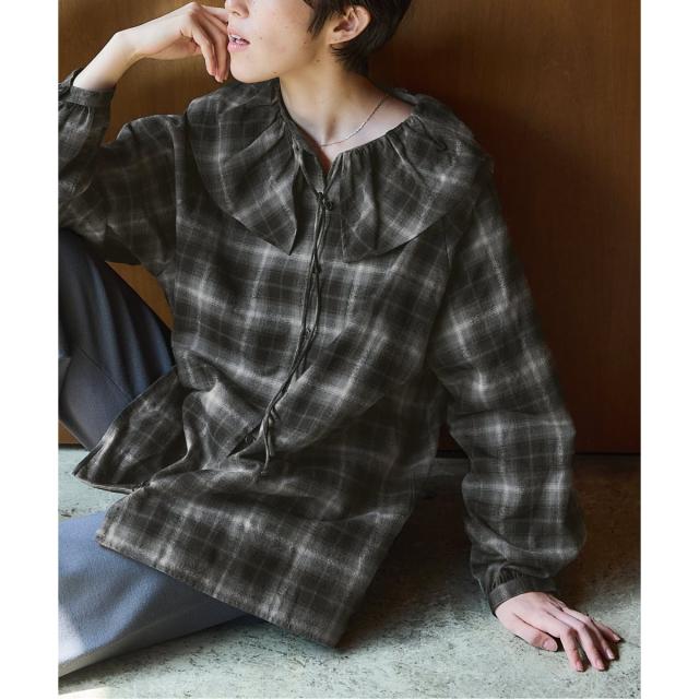 イエナ（IENA）/《追加2》BLACK フリルチェックブラウス