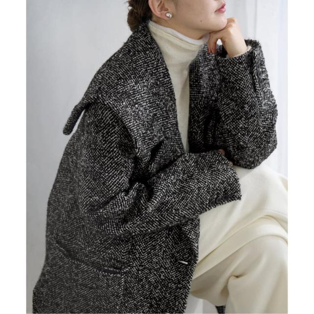【NEW】イエナ（IENA）/ヘリンボンツイードビッグカラーコート