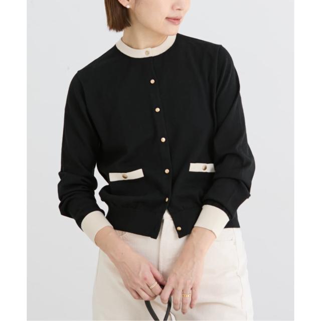 IENA PARIGI バイカラー カーディガン ブラック 配色ニット 完売品 イエナ（IENA）/《アンサンブル対応/新色あり/追加2》PARIGI