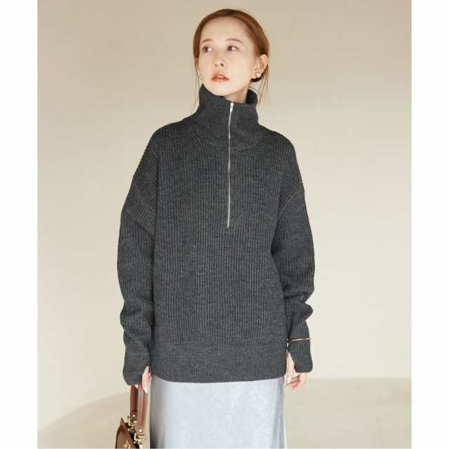 値下げSALE SLOBE IENA French wool畦ハーフジップ ニットプルオーバー