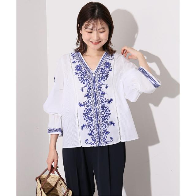 新品タグ付 SLOBE IENA 刺繍 Vネック ブラウス