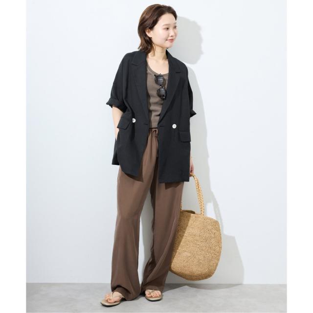 23ss✨美品 スローブイエナ　レーヨンリネンハーフスリーブジャケット スローブ イエナ（SLOBE IENA）/リネンレーヨンハーフスリーブ