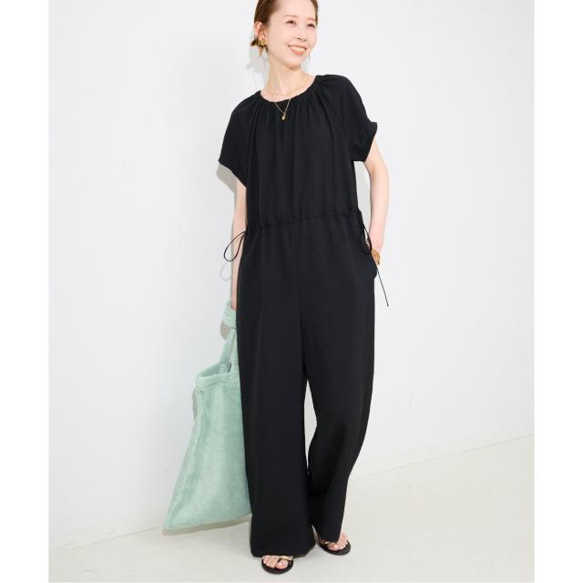 SLOBE IENAドロストギャザーオールインワン（黒） スローブ イエナ（SLOBE IENA）/ドロストギャザーオールインワン