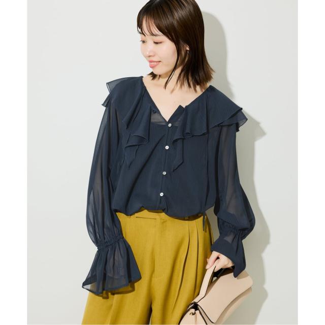 SLOBE IENA /フロントスキッパーラッフルブラウス/ブラウン
