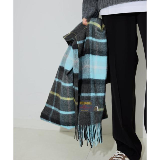 SLOBE IENAスローブイエナツイードミルウール大判ストールブルー チェック SLOBE IENAスローブイエナツイードミルウール大判ストールブルー