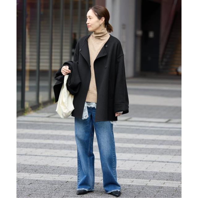 スローブ イエナ（SLOBE IENA）/《ストール付き》SUPER140 ダブルフェイスノーカラーコート・ストール