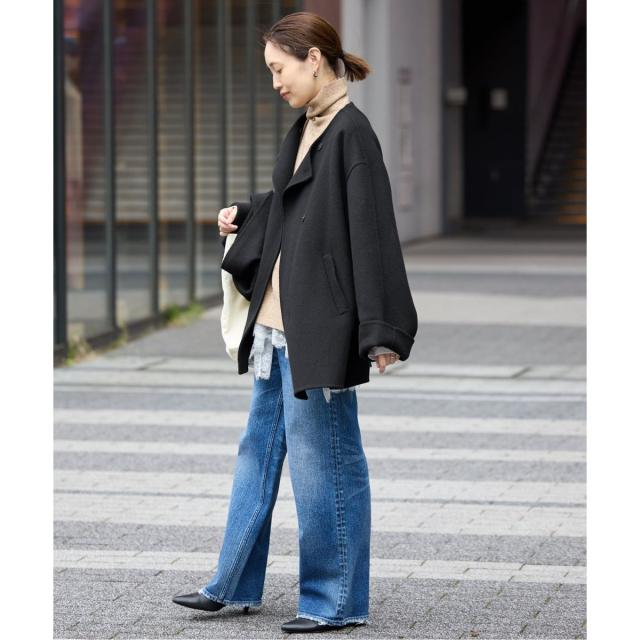 スローブ イエナ（SLOBE IENA）/《ストール付き》SUPER140 ダブルフェイスノーカラーコート・ストール