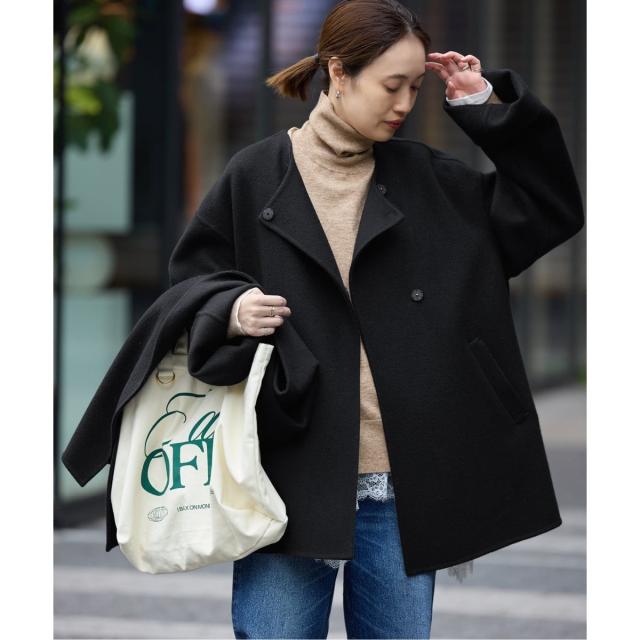 スローブ イエナ（SLOBE IENA）/《ストール付き》SUPER140 ダブルフェイスノーカラーコート・ストール