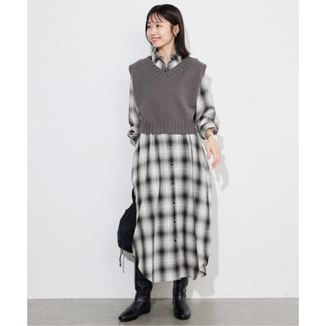 スローブ イエナ（SLOBE IENA）/《2枚セット》チャックシャツワンピース・ニットベストセット