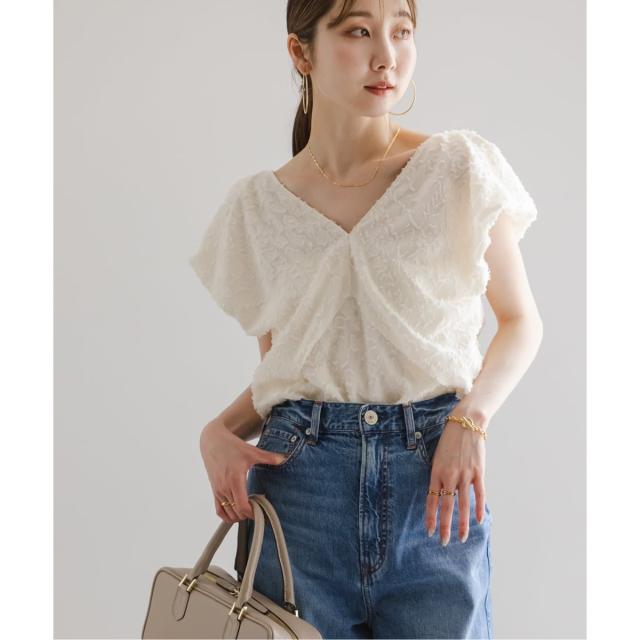 ノーブル（Noble）/【洗える】レオパードジャガードデコルテVブラウス