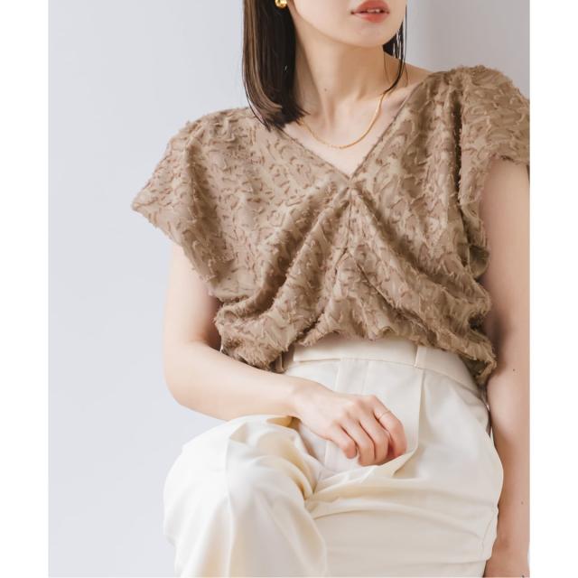 ノーブル（Noble）/【洗える】レオパードジャガードデコルテVブラウス