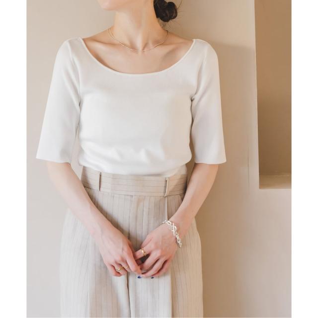 ノーブル（Noble）/【洗える】14Gデコルテハーフスリーブニット