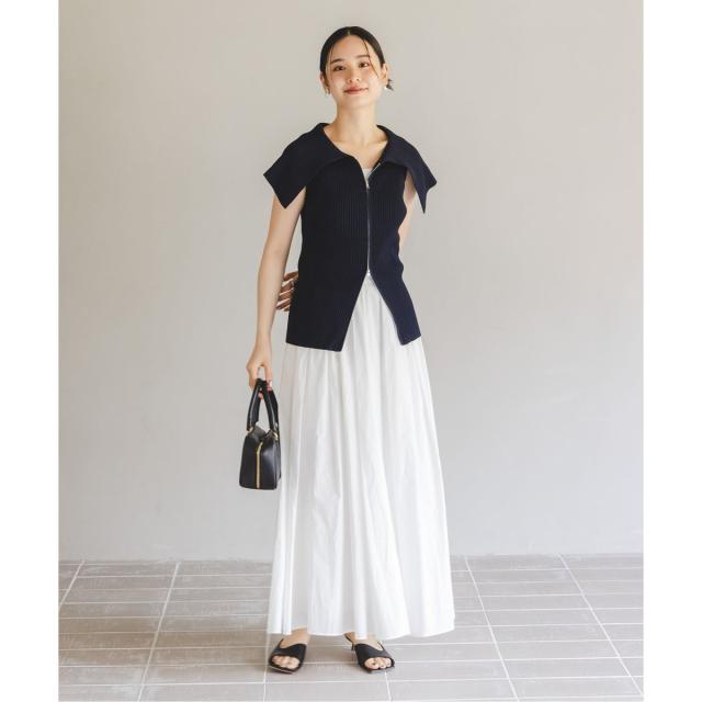 【新品】noble タックボリュームコットンスカート ブラウン タックボリュームコットンスカート（ロング・マキシ丈スカート