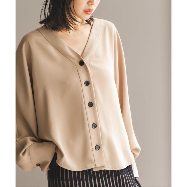 NOBLE エステルダブルクロスカーデブラウス ノーブル　ベージュ シャツ NOBLE エステルダブルクロスカーデブラウス ノーブル ベージュ シャツ