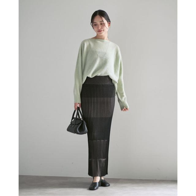 ノーブル（Noble）/《追加》【洗える】ランダムバイカラーリブニットスカート