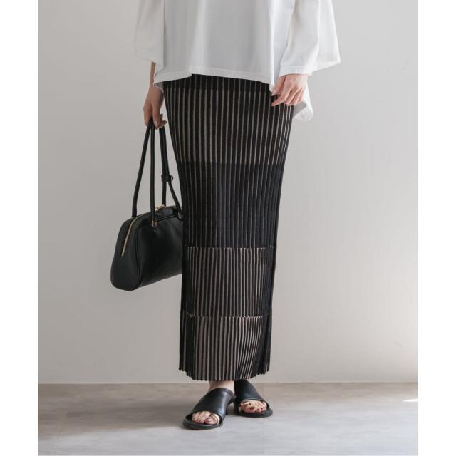 ノーブル（Noble）/《追加》【洗える】ランダムバイカラーリブニットスカート