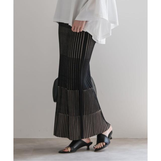 ノーブル（Noble）/《追加》【洗える】ランダムバイカラーリブニットスカート