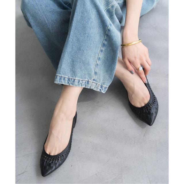 【美品】LE TALON ルタロン レザー サシメッシュ フラット 黒 ポインテッドサシメッシュフラット（フラットシューズ）｜LE