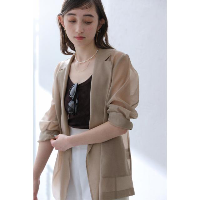 【La Totalite】シアーダブルジャケット(グレージュ) 洗える】ウォッシャブルシアージャケット（テーラードジャケット