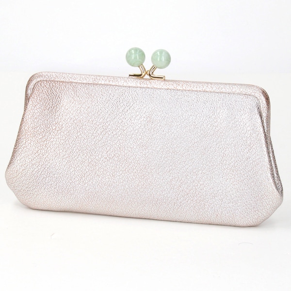 ペルケ（perche’）/【本革 レザー】ペルケ ワンステップで中身が見渡せる使いやすい長財布　アクリル玉がま口長財布