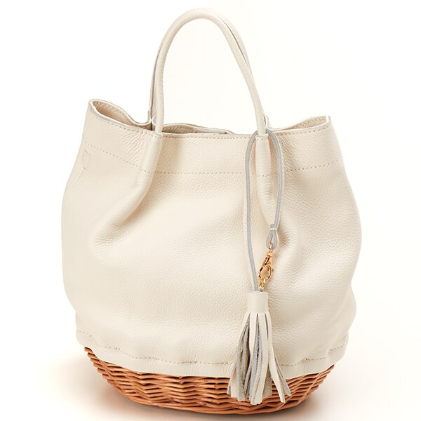 美品 perche 本革×ヤナギ底　2wayトートバッグ　オーク タッセル付き 美品 perche 本革×ヤナギ底 2wayトートバッグ オーク タッセル付き バッグ