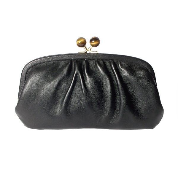 perche ペルケ ❣️極美品❣️ ペルケ財布 がま口　黒 本革 ドット 極美品 perche ペルケ 財布 がま口 ドット柄