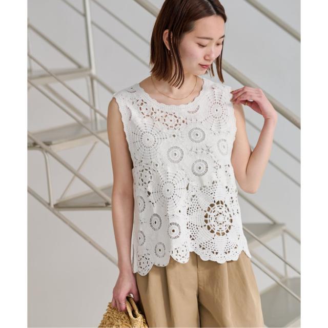 ジャーナルスタンダード レリューム（JOURNAL STANDARD relume）/《WEB限定追加2》エンブロイダリークロシェノースリーブ