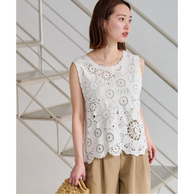 ジャーナルスタンダード レリューム（JOURNAL STANDARD relume）/《WEB限定追加2》エンブロイダリークロシェノースリーブ