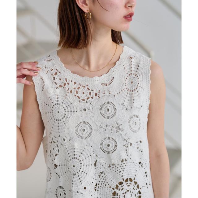 ジャーナルスタンダード レリューム（JOURNAL STANDARD relume）/《WEB限定追加2》エンブロイダリークロシェノースリーブ