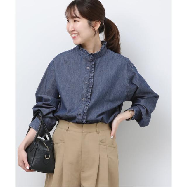 ジャーナルスタンダード レリューム（JOURNAL STANDARD relume）/《追加予約3 / 新色》スタンドネックデニムフリルブラウス
