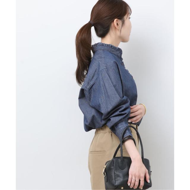 ジャーナルスタンダード レリューム（JOURNAL STANDARD relume）/《追加予約3 / 新色》スタンドネックデニムフリルブラウス