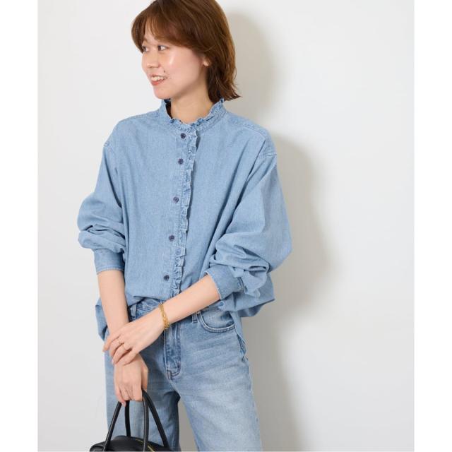 ジャーナルスタンダード レリューム（JOURNAL STANDARD relume）/《追加予約3 / 新色》スタンドネックデニムフリルブラウス