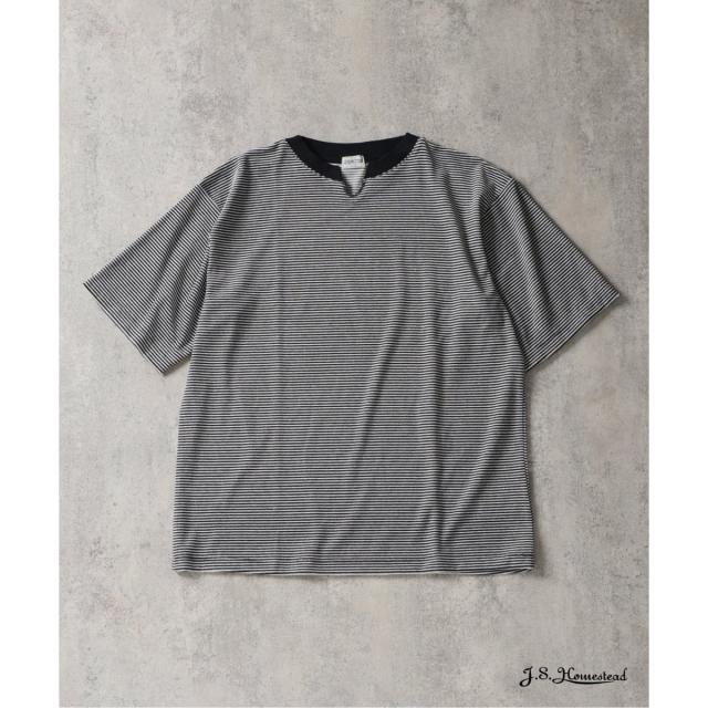 J．S．ホームステッド（J．S．Homestead）/J．S．Homestead / ベルベット ボーダー キー × ボート ネック Tシャツ