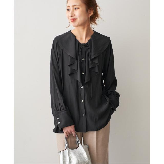 spick&span フリルカラーブラウス ブラック Spick & Span（サテン