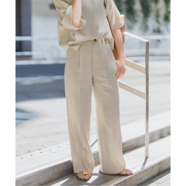 Spick and Span ハイブリッドラミー1タックパンツ ブラウン 34