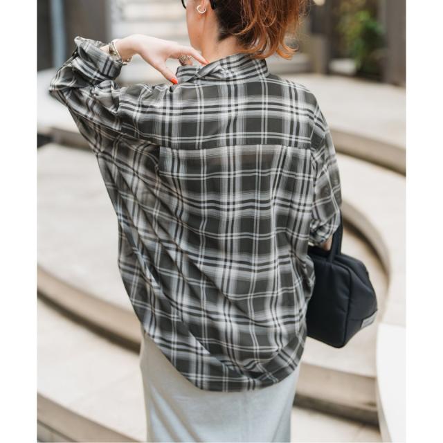美品✨スピック＆スパン　コットンボイルチェックシャツ　グレー　ゆったり スピック＆スパン Spick & Span 《追加》コットンボイルチェック