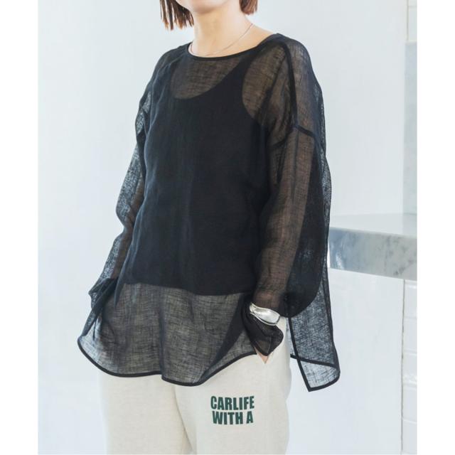 【スピックアンドスパン】メッシュリネンルーズプルオーバー　ブラック 追加》手洗い可 / メッシュリネンルーズプルオーバー（シャツ